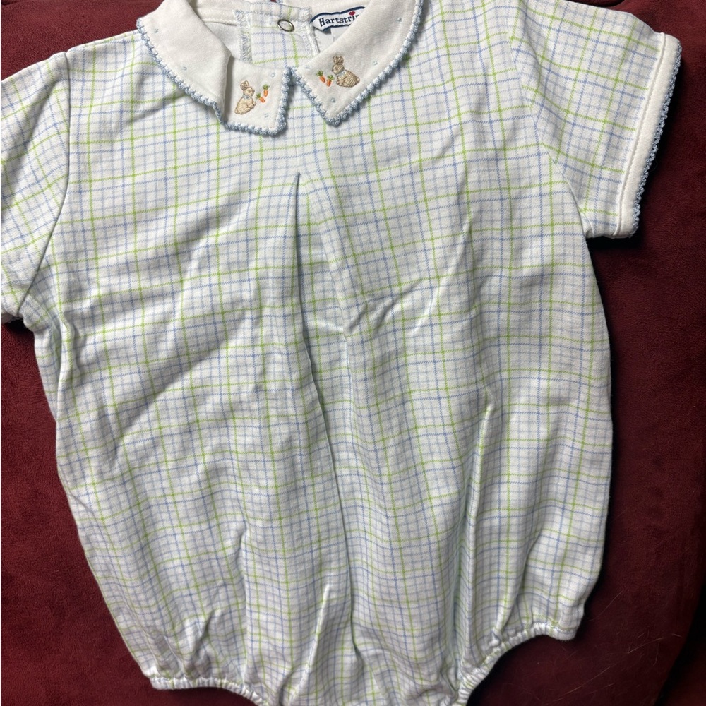 Hartstrings White and Green Plaid Baby One Piece